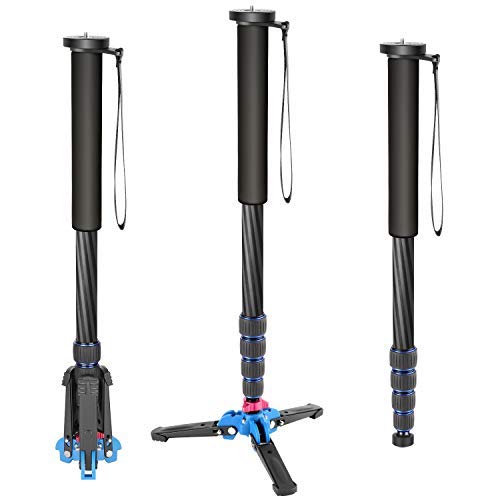 Neewer Cámara Extensible Monopod Fibra Carbon con Trípode Plegable Base Soporte: Pierna 5 Secciones máx. 168cm para Cámaras DSLR Nikon Canon Sony Carga hasta 5 Kilogramos