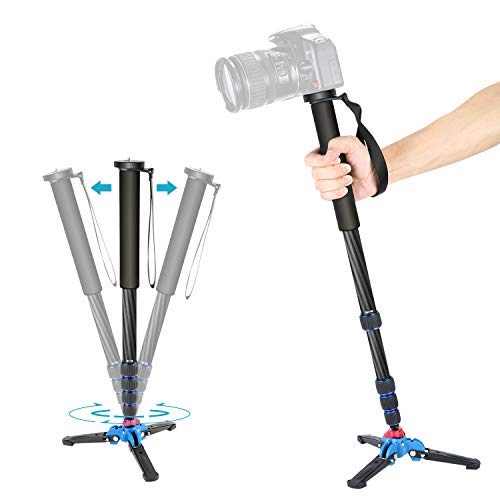 Neewer Cámara Extensible Monopod Fibra Carbon con Trípode Plegable Base Soporte: Pierna 5 Secciones máx. 168cm para Cámaras DSLR Nikon Canon Sony Carga hasta 5 Kilogramos