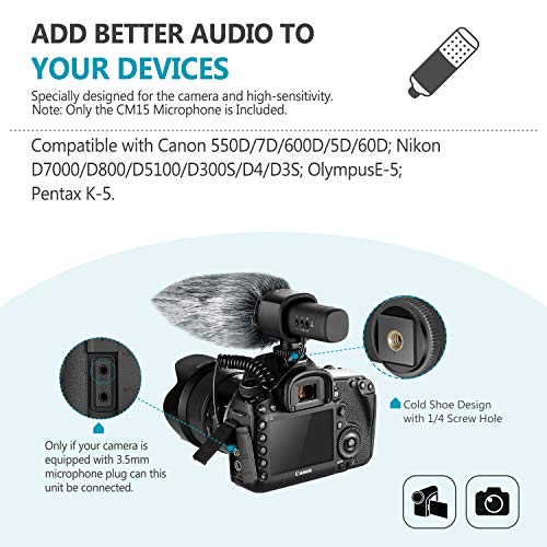 Neewer CM15 Micrófono Cámara Entrevista Compatible con Nikon/Canon/Sony/Panasonic Cámara/DV con Conector de 3,5mm Condensador Unidireccional Eléctrico Súper Cardioide (NO para Teléfonos Inteligentes)