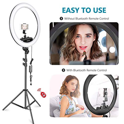 Neewer Kit Anillo Luminoso(Espesor 1,8cm) 48cm 3200–5600K LED Ring Light con Soporte de Luz Soporte de Teléfono Móvil Tablet Montura Zapata para Retratos Videos de Maquillaje(Negro)