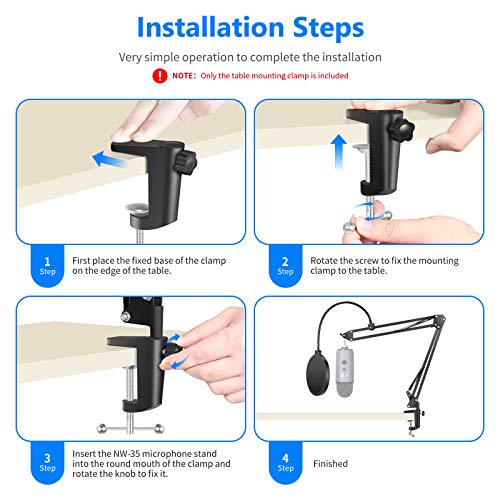 'Neewer® Mesa de metal resistente abrazadera de fijación soporte para micrófono Extensiones Tijeras colgantes con tornillo de posicionamiento ajustable, se adapta Hasta 1.97/5 cm Mesa grosor – Negro (2 unidades) 'Neewer® Mesa de metal resistente abrazadera de fijación soporte para micrófono Extensiones Tijeras colgantes con tornillo de posicionamiento ajustable, se adapta Hasta 1.97/5 cm Mesa grosor – Negro (2 unidades)