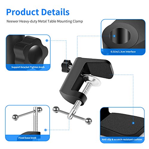 'Neewer® Mesa de metal resistente abrazadera de fijación soporte para micrófono Extensiones Tijeras colgantes con tornillo de posicionamiento ajustable, se adapta Hasta 1.97/5 cm Mesa grosor – Negro (2 unidades) 'Neewer® Mesa de metal resistente abrazadera de fijación soporte para micrófono Extensiones Tijeras colgantes con tornillo de posicionamiento ajustable, se adapta Hasta 1.97/5 cm Mesa grosor – Negro (2 unidades)