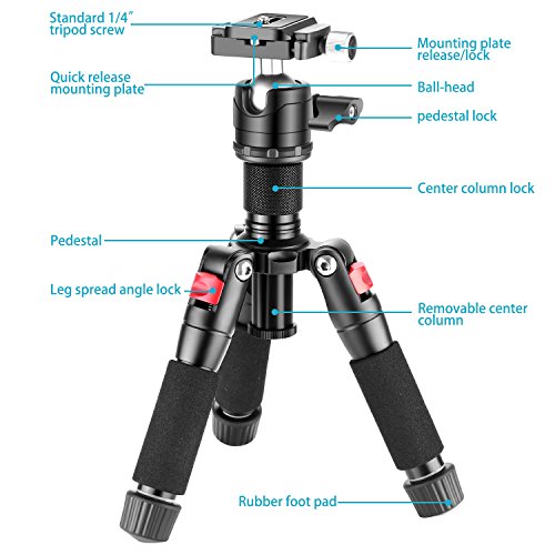 Neewer Mini Trípode Portátil Aleación de Aluminio DE 50 Centímetros con Cabeza de Bola de 360 Grados, 1/4 Pulgada Zapata Rápida para Cámara Vídeo DSLR Videocámara, Carga hasta 5 kilogramos Neewer Mini Trípode Portátil Aleación de Aluminio DE 50 Centímetros con Cabeza de Bola de 360 Grados, 1/4 Pulgada Zapata Rápida para Cámara Vídeo DSLR Videocámara, Carga hasta 5 kilogramos