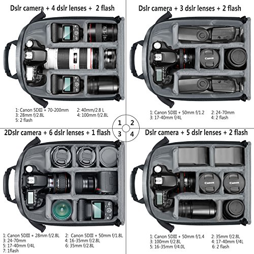 Neewer Mochila para cámara flexible acolchada con separadores con protector antigolpes, para cámaras SLR y otros accesorios, interior gris Neewer Mochila para cámara flexible acolchada con separadores con protector antigolpes, para cámaras SLR y otros accesorios, interior gris