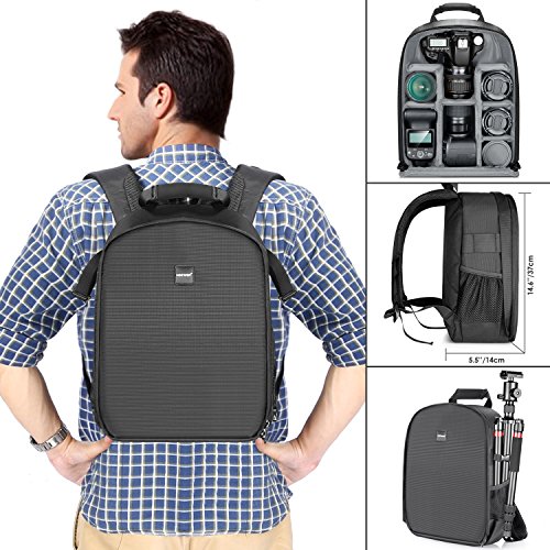 Neewer Mochila para cámara flexible acolchada con separadores con protector antigolpes, para cámaras SLR y otros accesorios, interior gris Neewer Mochila para cámara flexible acolchada con separadores con protector antigolpes, para cámaras SLR y otros accesorios, interior gris
