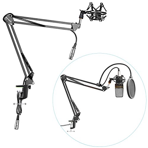 Neewer Pack de NW-35 Soporte de micrófono de brazo suspensión de tijera con montaje de cable de XLR macho a hembra, soporte de metal, montaje de mesa abrazadera y filtro Pop Neewer Pack de NW-35 Soporte de micrófono de brazo suspensión de tijera con montaje de cable de XLR macho a hembra, soporte de metal, montaje de mesa abrazadera y filtro Pop