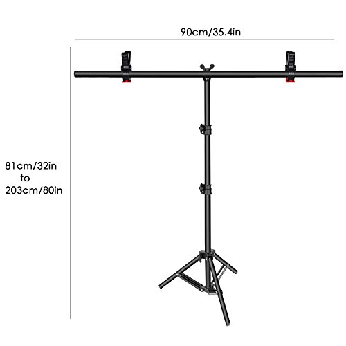 Neewer – Soporte para fondo fotográfico en forma de TTamaño: 81-203 cm de alto por 90 cm de largo. Con doble pinza para colgar un fondo fotográfico. Neewer – Soporte para fondo fotográfico en forma de TTamaño: 81-203 cm de alto por 90 cm de largo. Con doble pinza para colgar un fondo fotográfico.