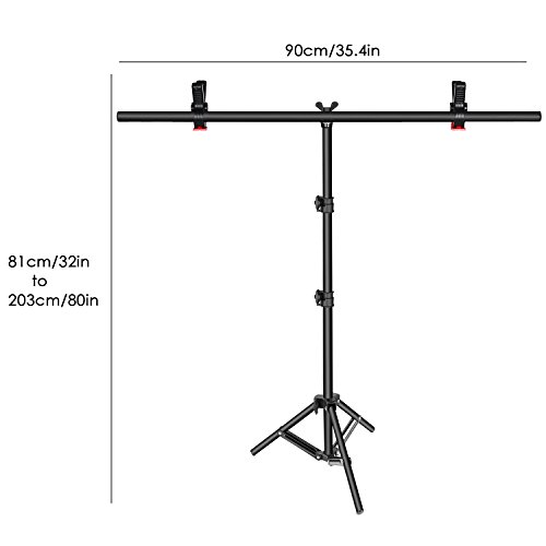 Neewer – Soporte para fondo fotográfico en forma de TTamaño: 81-203 cm de alto por 90 cm de largo. Con doble pinza para colgar un fondo fotográfico.