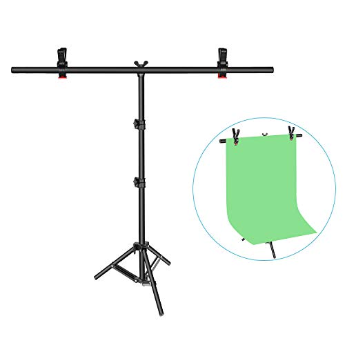 Neewer – Soporte para fondo fotográfico en forma de TTamaño: 81-203 cm de alto por 90 cm de largo. Con doble pinza para colgar un fondo fotográfico.