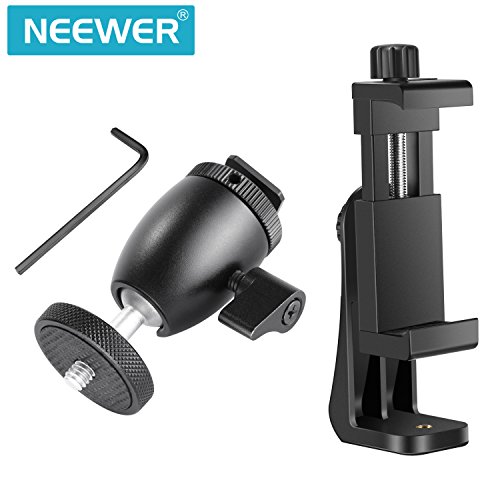 Neewer Soporte para Teléfono Móvil Clip Montaje Trípode Escritorio con Adaptador Zapata Cabeza Esférica Mini para Anillo Luz 14" y 18" y iPhone,Samsung,Huawei Smartphone