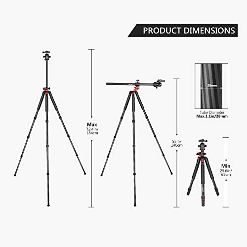 Neewer Trípode Cámara Fibra Carbono Monopie con Columna Central Giratoria - Peso Ligero Portátil, 191 centímetros, Cabeza Bola 360 Grados para Cámara hasta 12kg
