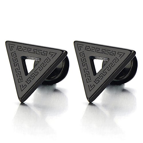 Negro Abierto Triángulo con Modelo Dominante Griego, Pendientes de Hombre, Aretes, Acero Inoxidable, 2 Piezas Negro Abierto Triángulo con Modelo Dominante Griego, Pendientes de Hombre, Aretes, Acero Inoxidable, 2 Piezas