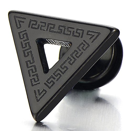 Negro Abierto Triángulo con Modelo Dominante Griego, Pendientes de Hombre, Aretes, Acero Inoxidable, 2 Piezas Negro Abierto Triángulo con Modelo Dominante Griego, Pendientes de Hombre, Aretes, Acero Inoxidable, 2 Piezas