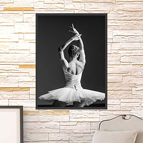 Negro Blanco Bailarina de Ballet Vista Posterior Belleza Chica Foto Arte impresión Cartel Cuadro de Pared Lienzo Pintura decoración del hogar 60x80cm