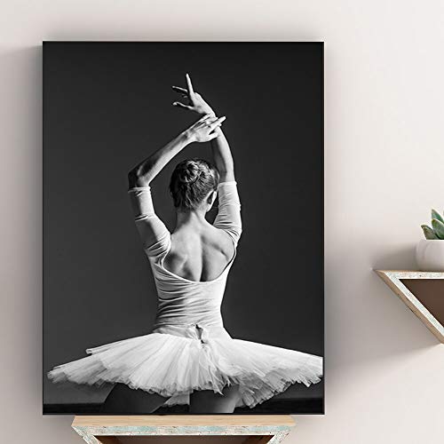 Negro Blanco Bailarina de Ballet Vista Posterior Belleza Chica Foto Arte impresión Cartel Cuadro de Pared Lienzo Pintura decoración del hogar 60x80cm