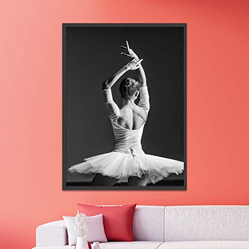 Negro Blanco Bailarina de Ballet Vista Posterior Belleza Chica Foto Arte impresión Cartel Cuadro de Pared Lienzo Pintura decoración del hogar 60x80cm