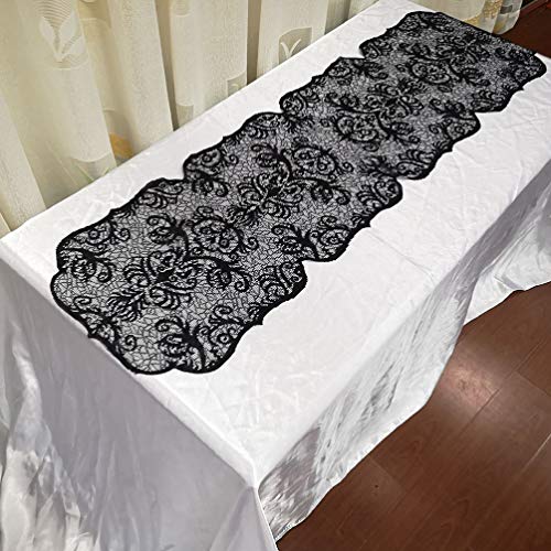 negro camino de mesa de encaje tela de araña para-Halloween Table Runner Spider Gothic Black Lace Skull Skeleton Table Runner para Halloween Masquerade Scary Movie Nights