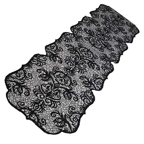 negro camino de mesa de encaje tela de araña para-Halloween Table Runner Spider Gothic Black Lace Skull Skeleton Table Runner para Halloween Masquerade Scary Movie Nights