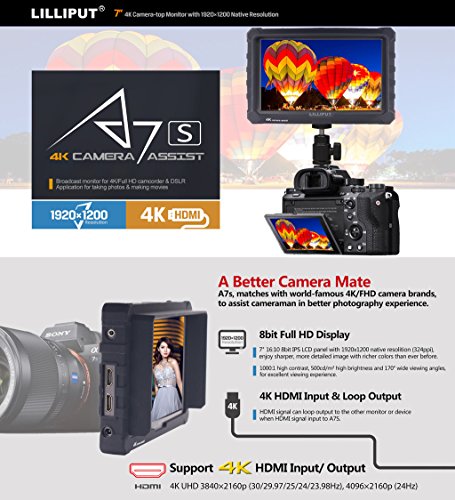 Negro Lilliput A7S 7 Pulgadas 1920x1200 IPS HD Camera Field Monitor Campo 4K HDMI Input Output DSLR Camera A7 A7R A7S III GH5 GH5s 5D IV 7D 80D D810 Ronin S Negro Lilliput A7S 7 Pulgadas 1920x1200 IPS HD Camera Field Monitor Campo 4K HDMI Input Output DSLR Camera A7 A7R A7S III GH5 GH5s 5D IV 7D 80D D810 Ronin S