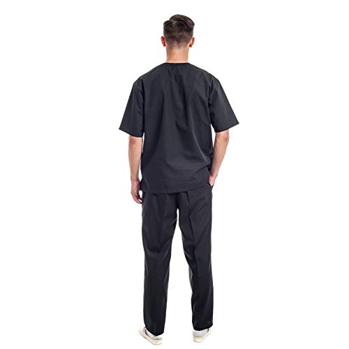 Negro Uniformes Sanitario Pijama Hombre - 7 Tamaños A Medida Xs-3xl - Úsalo como Medico, Enfermera, Peluqueria, Veterinario, SPA, Fisioterapeuta Uniforme O De Trabajo Limpieza, Casaca Estetica Ropa