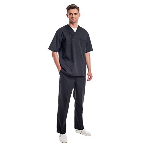 Negro Uniformes Sanitario Pijama Hombre - 7 Tamaños A Medida Xs-3xl - Úsalo como Medico, Enfermera, Peluqueria, Veterinario, SPA, Fisioterapeuta Uniforme O De Trabajo Limpieza, Casaca Estetica Ropa