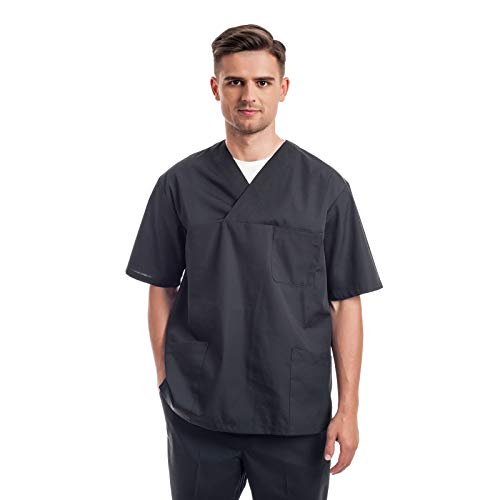 Negro Uniformes Sanitario Pijama Hombre - 7 Tamaños A Medida Xs-3xl - Úsalo como Medico, Enfermera, Peluqueria, Veterinario, SPA, Fisioterapeuta Uniforme O De Trabajo Limpieza, Casaca Estetica Ropa