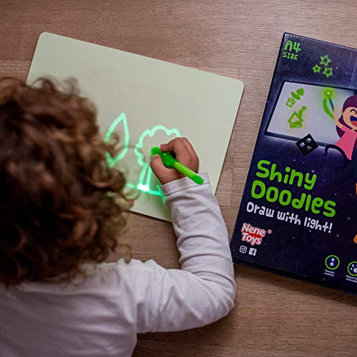 Nene Toys – Pizarra Mágica de Luz – Tamaño A4 – Tablero Luminoso para Dibujar en la Oscuridad – Juguete Infantil Educativo para Niños de 3 a 12 años - Incluye 2 Bolígrafos Mágicos + 5 Plantillas