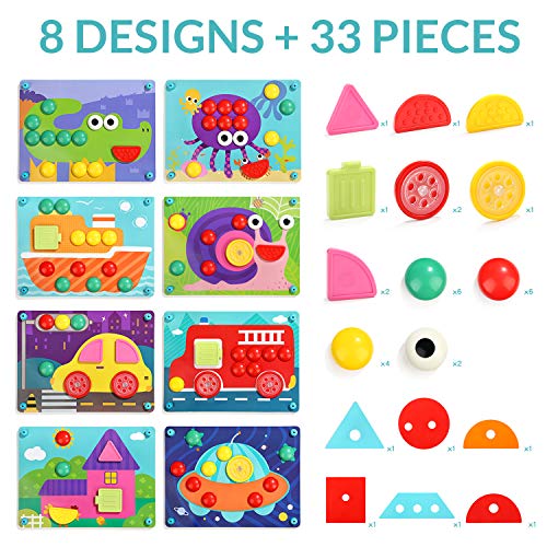 Nene Toys - Puzzle Infantil de Madera 8 en 1 – Juguete Educativo para Niños Niñas de 2 3 4 años – Mosaicos 3D con 8 Coloridos Diseños de Rompecabezas – Juego Montessori de Desarrollo Cognitivo