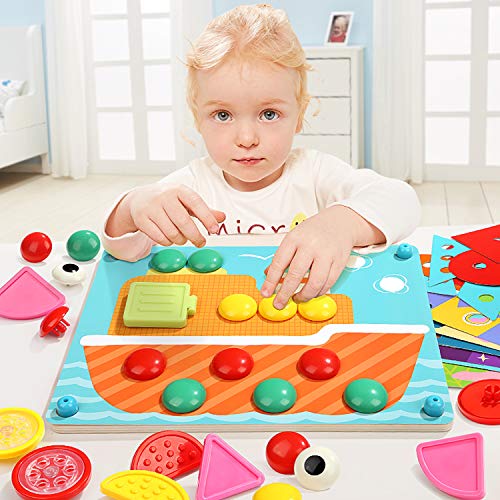 Nene Toys - Puzzle Infantil de Madera 8 en 1 – Juguete Educativo para Niños Niñas de 2 3 4 años – Mosaicos 3D con 8 Coloridos Diseños de Rompecabezas – Juego Montessori de Desarrollo Cognitivo