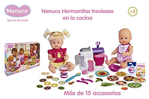 Nenuco - Hermanitas Traviesas en la Cocina, 2 Muñecas Bebés Comiditas, Multicolor, (Famosa 700015155)