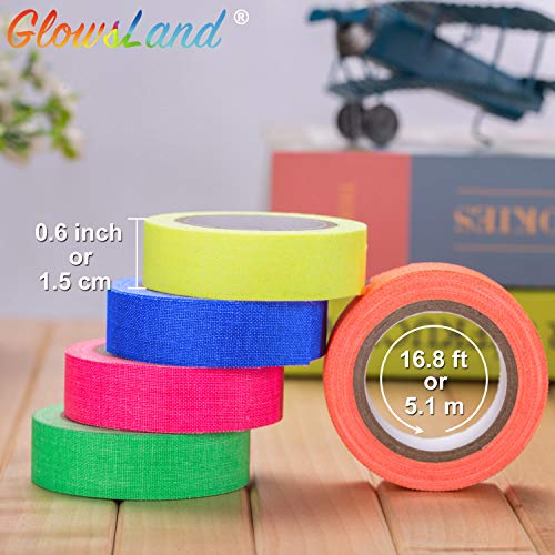 Neon Tape [10 Rollos] Cinta Adhesiva,UV Fluorescente Luz Negra, Neón Gaffer Tape, Glow In The Dark, Blacklight, 5 Colores, 15MM*5M Por Rollo, Para Suministros De Fiesta De Luz Negra Para Halloween