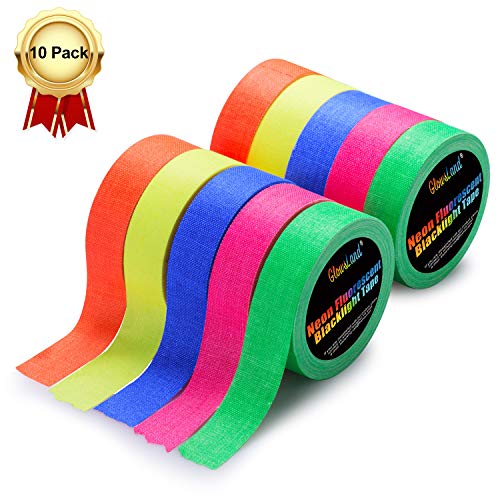 Neon Tape [10 Rollos] Cinta Adhesiva,UV Fluorescente Luz Negra, Neón Gaffer Tape, Glow In The Dark, Blacklight, 5 Colores, 15MM*5M Por Rollo, Para Suministros De Fiesta De Luz Negra Para Halloween