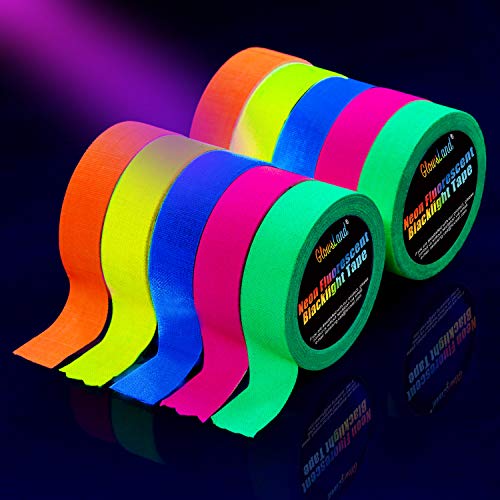 Neon Tape [10 Rollos] Cinta Adhesiva,UV Fluorescente Luz Negra, Neón Gaffer Tape, Glow In The Dark, Blacklight, 5 Colores, 15MM*5M Por Rollo, Para Suministros De Fiesta De Luz Negra Para Halloween