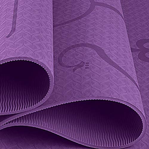 Nerplro - Esterilla de yoga, elastómero termoplástico TPE, con líneas para colocación, antideslizante, para principiantes, gimnasia, color morado, tamaño 183 * 61 * 0.6cm Nerplro - Esterilla de yoga, elastómero termoplástico TPE, con líneas para colocación, antideslizante, para principiantes, gimnasia, color morado, tamaño 183 * 61 * 0.6cm
