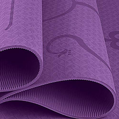 Nerplro - Esterilla de yoga, elastómero termoplástico TPE, con líneas para colocación, antideslizante, para principiantes, gimnasia, color morado, tamaño 183 * 61 * 0.6cm