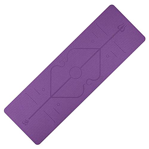 Nerplro - Esterilla de yoga, elastómero termoplástico TPE, con líneas para colocación, antideslizante, para principiantes, gimnasia, color morado, tamaño 183 * 61 * 0.6cm