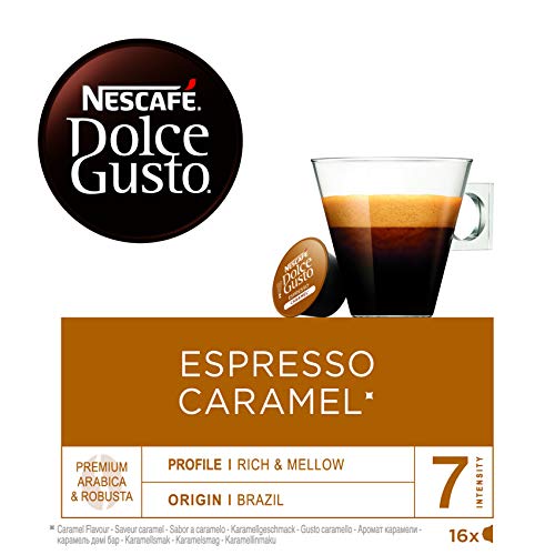 Nescafé DOLCE GUSTO Café ESPRESSO CARAMEL, Pack de 3 x 16 Cápsulas - Total: 48 Cápsulas de Café