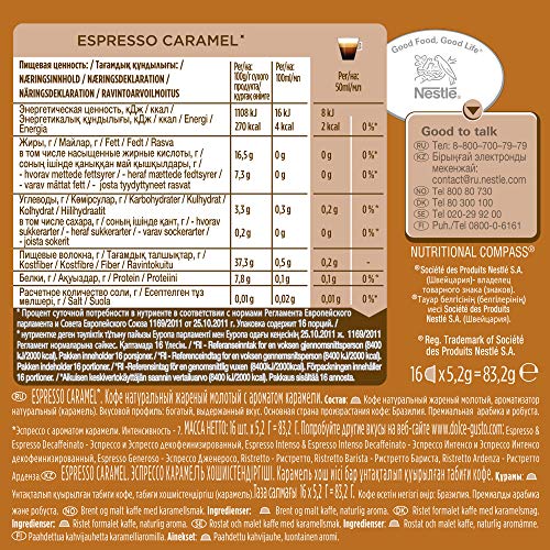 Nescafé DOLCE GUSTO Café ESPRESSO CARAMEL, Pack de 3 x 16 Cápsulas - Total: 48 Cápsulas de Café