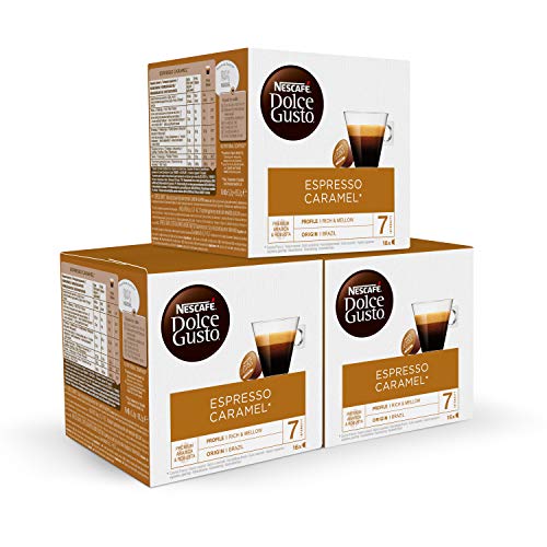 Nescafé DOLCE GUSTO Café ESPRESSO CARAMEL, Pack de 3 x 16 Cápsulas - Total: 48 Cápsulas de Café