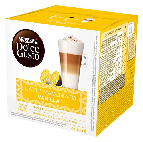 NESCAFÉ Dolce Gusto Café Latte Macchiato Vainilla, Pack de 3 x 16 Cápsulas - Total: 48 Cápsulas de Café