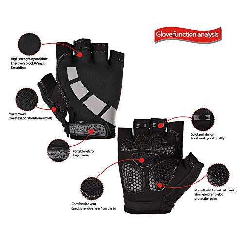 Nesirooh Guantes de MTB Hombre y Mujer, Guantes de Ciclismo Medio Dedos Verano para Moto Bicicleta Bici Gimnasio Hombres Antideslizante Transpirable (Negro Gris, M)