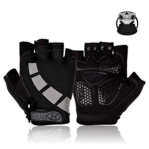 Nesirooh Guantes de MTB Hombre y Mujer, Guantes de Ciclismo Medio Dedos Verano para Moto Bicicleta Bici Gimnasio Hombres Antideslizante Transpirable (Negro Gris, M)