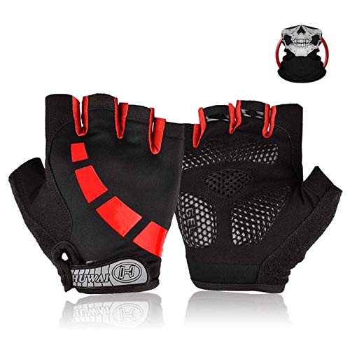 Nesirooh Guantes de MTB Hombre y Mujer, Guantes de Ciclismo Medio Dedos Verano para Moto Bicicleta Bici Gimnasio Hombres Antideslizante Transpirable (Negro Rojo, M)