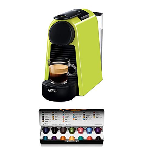 Nespresso De'Longhi Essenza Mini EN85.L - Cafetera monodosis de cápsulas Nespresso, compacta, 19 bares, apagado automático, color lima, 1, Incluye pack de bienvenida con 14 cápsulas Nespresso De'Longhi Essenza Mini EN85.L - Cafetera monodosis de cápsulas Nespresso, compacta, 19 bares, apagado automático, color lima, 1, Incluye pack de bienvenida con 14 cápsulas