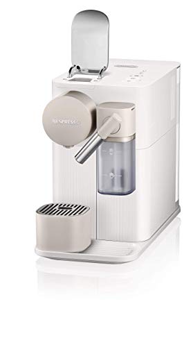 Nespresso De'Longhi Lattissima One EN500W-Cafetera monodosis de cápsulas Nespresso con depósito de leche compacto, 19 bares, apagado automático color blanco, Incluye pack de bienvenida con 14 cápsulas