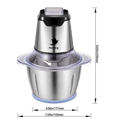 Nestling Picadora eléctrica de 600W, con 4 cuchillas afiladas y tazón de acero inoxidable de 1.2L, picadora de cocina para carne, verduras,cebolla y frutas