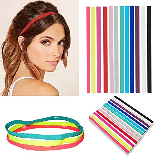 NETUME 12PCS Diademas Deportivas elásticas Finas para Mujeres Hombres, Bandas de Cabeza Deportiva Delgada con Agarre de Silicona, Banda para el Cabello Antideslizante