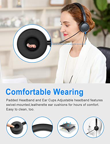 New Bee Auriculares Micrófono PC Auriculares Telefono USB/3.5mm Cancelación de Ruido & Sonido estéreo Claro Cascos Business para Skype Softphone Centros de Llamadas Cursos Online