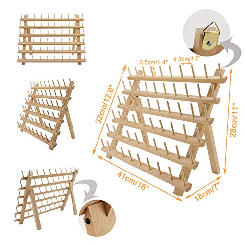 New brothread 2x60 Carretes Organizador de hilo de madera/estante de hilo con ganchos para colgar para bordar, acolchar y coser hilos New brothread 2x60 Carretes Organizador de hilo de madera/estante de hilo con ganchos para colgar para bordar, acolchar y coser hilos