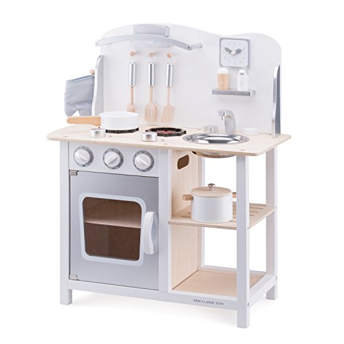 New Classic Toys Toys-11053 Kitchenette-Bon Appetit-White/Silver, Color Blanco (11053)